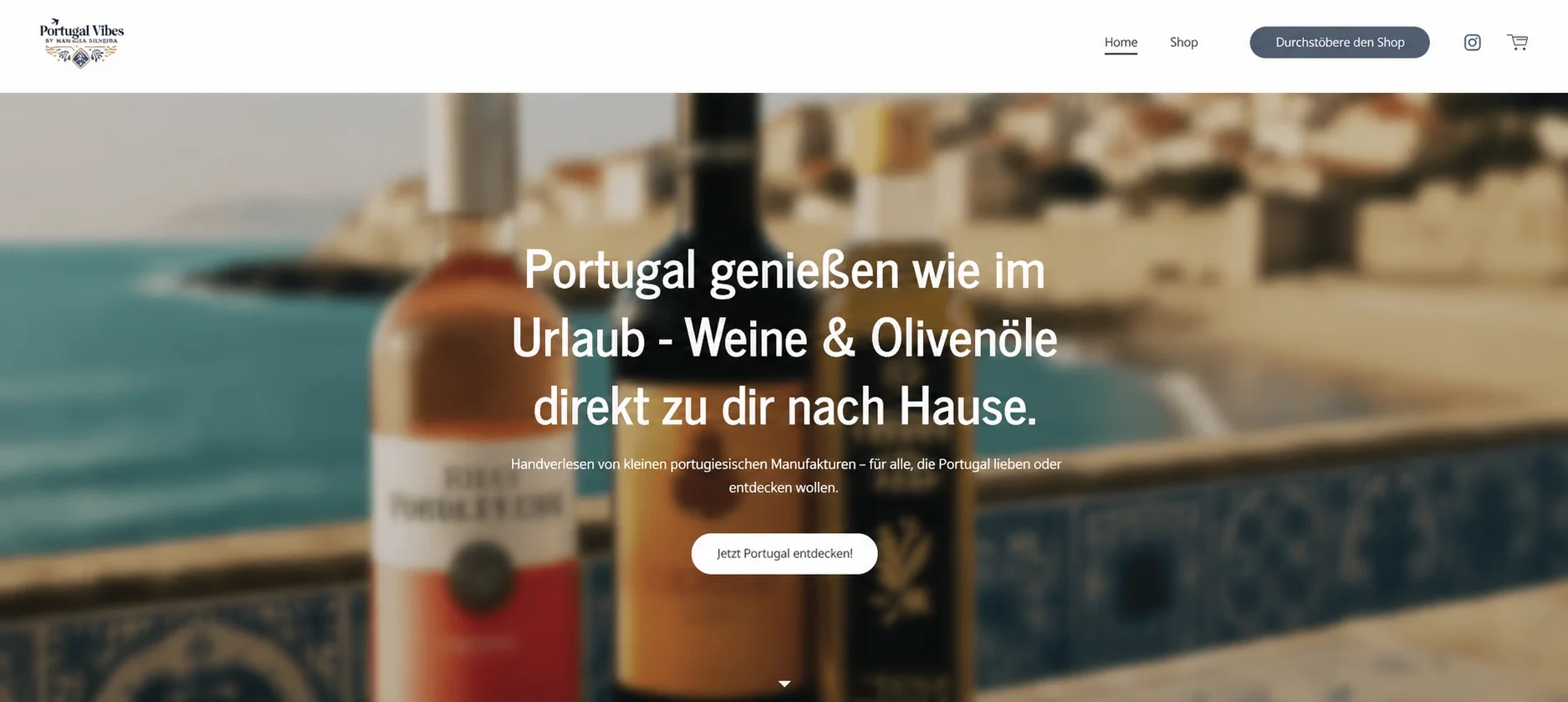 Portugal Vibes Online-Shop nach dem Relaunch durch byjemayn Studio, emotionale Bildsprache, PageSpeed 95, klare Kaufführung
