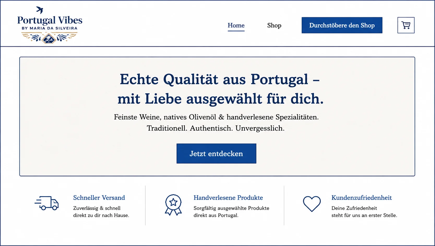 Portugal Vibes Online-Shop vor dem Relaunch, langsames Template, unklare Navigation, PageSpeed 35